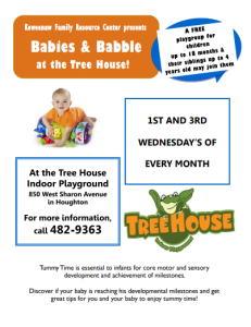 Babies and babble playgroup is held at the tree house indoor playground on the 1st and 3rd wednesday of everymonth.